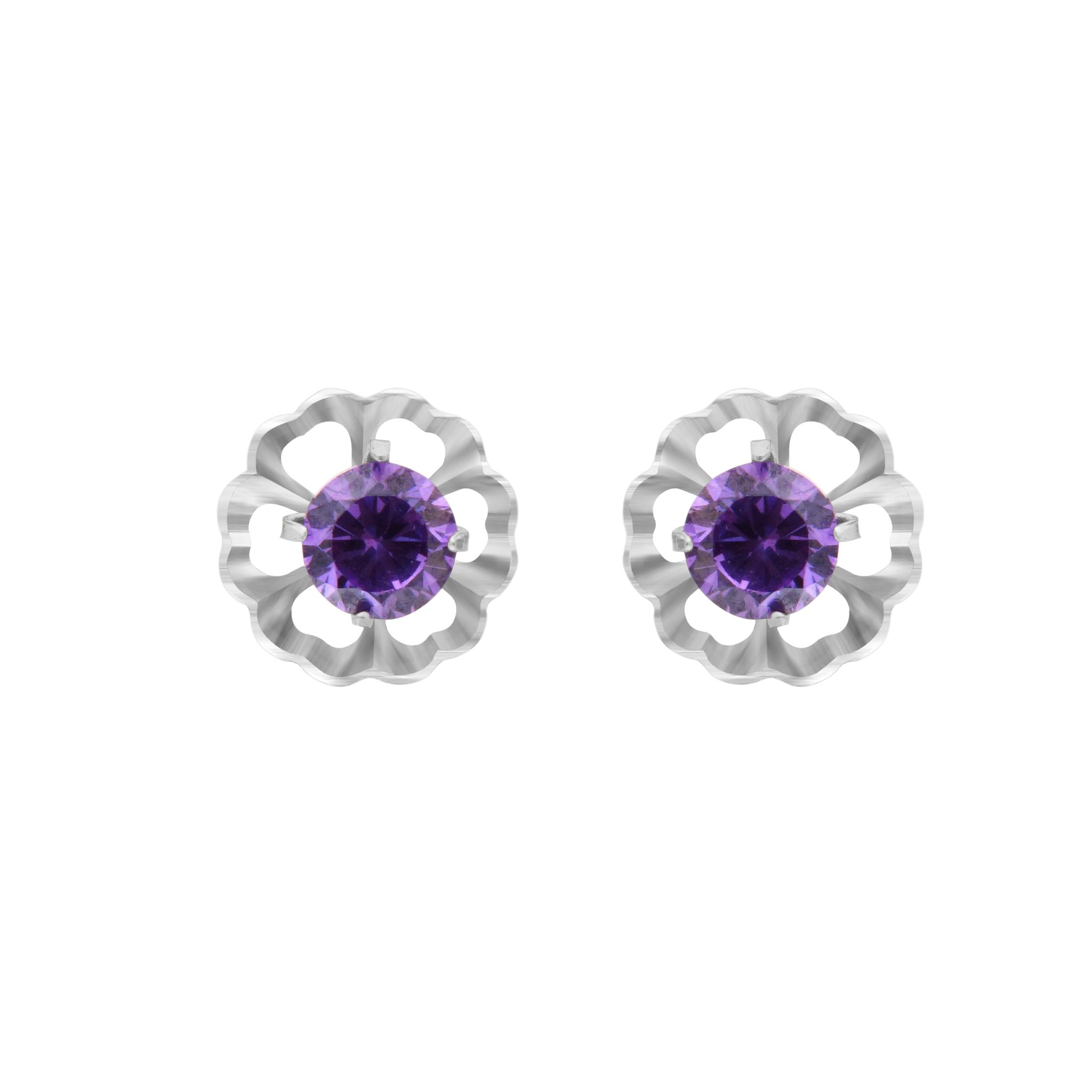 Purple Round Flower | 925 Silver Studs for Women-Free / Silver / Modern