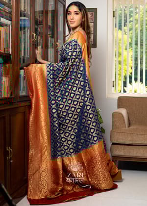 Charulata: Khaddi Georgette Handloom Banarasi Saree In The Shades Of Blue