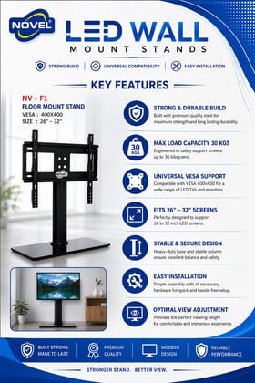 NOVEL NV-F1 Floor Mount Stand for 26–32 Inch LED TV & Monitor | 30 kg Load Capacity