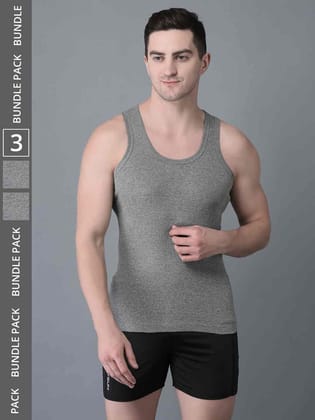 Men's Grey Pack of 3 Solid Combed Cotton Vest