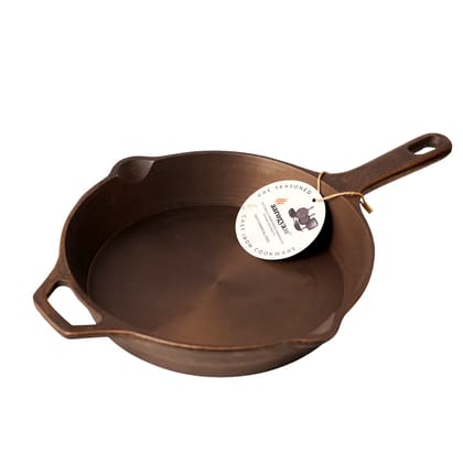 Aarogyam Cast Iron Skillet , Pre-Seasoned 10.25 inch Diameter (27cm), Naturally Non-stick, Toxin-Free, Gas & Induction Compatible, Weight- 2.7 kg (Colour - Black) by Aarogyam - The Cast Iron Shop