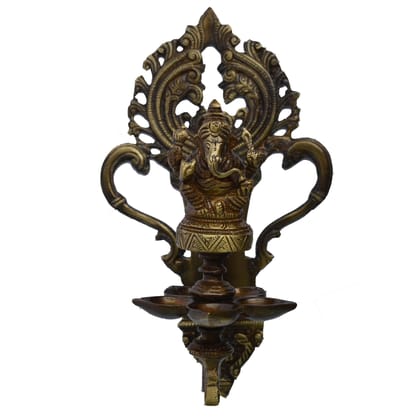 Brass Wall Hanging Lord Ganesh Oil Lamp Deepak  - Auspicious Deepak for Temple Wall, Height : 12 Inch (BSMAS1200 A)