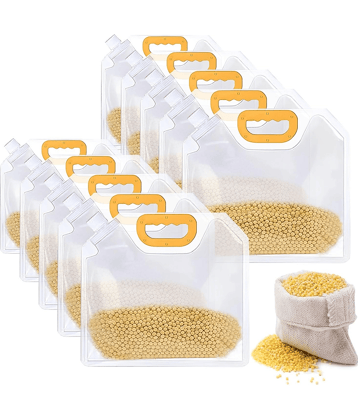 Reusable Moisture-Proof Airtight Food Storage Pouches – Space Saving Plastic Containers for Grains, Snacks, Coffee, Sugar, Tea (Pack of 10)