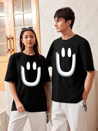 Oversized Black Anime Printed Couple T shirts-Men-S / Women-S