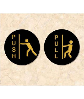 Asmi Collection Black & Gold Acrylic 3D Pull and Push Sign Wall Sticker ( 12 x 12 cms )