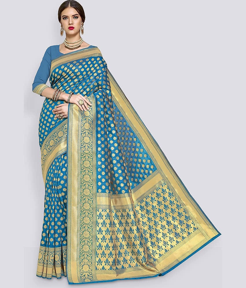 Sariya Jacquard Embellished Saree With Unstitched Blouse Piece ( Orange )