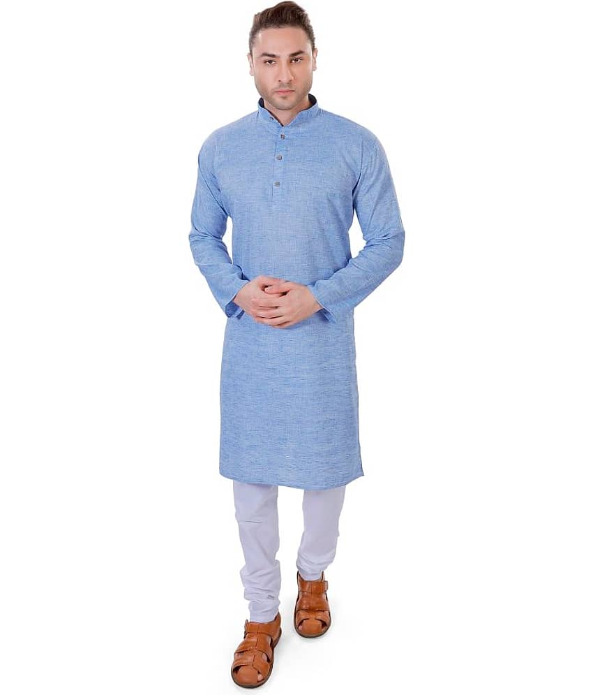 Maharaja - Blue Linen Regular Fit Men's Kurta Pyjama Set ( Pack of 1 )