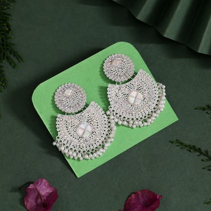 White Color Glass Stone Oxidised Earrings-Default Title / White / Alloy With Good Quality Silver Plated