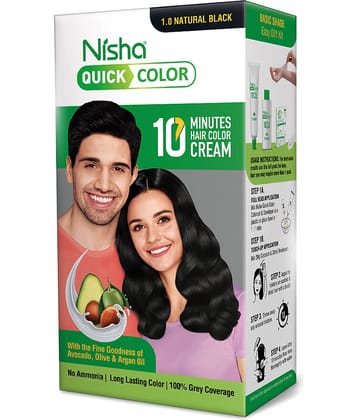 Nisha Quick Color 10 Minutes Creme Hair Colour Natural Black 120gm, Ammonia Free Permanent Hair Color for Women & Men