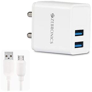 ZEBRONICS Zeb-MA5321 USB Charger Adapter with 1 Metre Micro USB Cable 5V 3.1A Output Fast Charge for Mobile Phone/Tablets (White)_372clone.