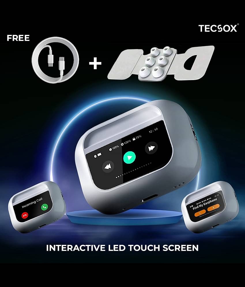 TecSox ALPHA Bluetooth Earbuds with Smartwatch on Display