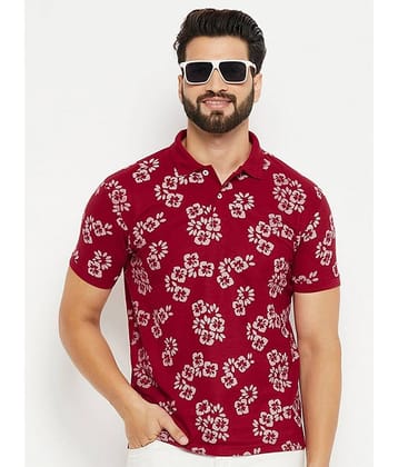 GET GOLF Pack of 1 Cotton Blend Regular Fit Printed Half Sleeves Men's Polo T Shirt ( Maroon )