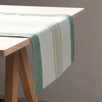 Hand Block Printed Cotton Table Runner - 13x60-100% Cotton Canvas / 13 Inches x 60 Inches / 1ft x 5ft / Grey, Green, Mustard Yellow