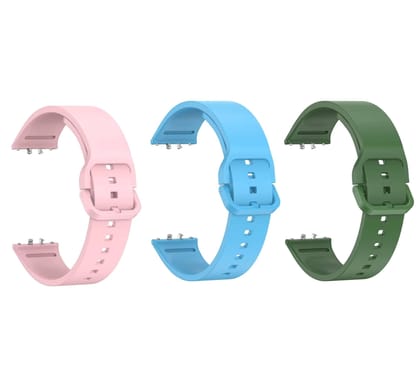 Valente Silicone Watch Straps Compatible for Samsung Galaxy Fit 3 (Pack of 3)-Peach & Skyblue & Green