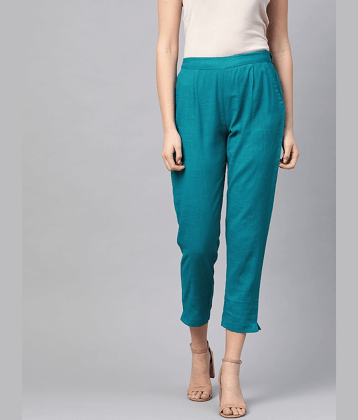 Yash Gallery - Teal Cotton Regular Women's Formal Pants ( Pack of 1 )