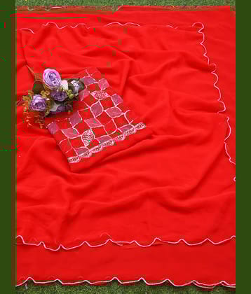 supalee Tex Georgette Solid Saree With Unstitched Blouse Piece ( White )