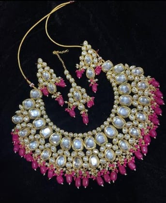 ZEVAR | Pearl Kundan Choker Necklace With Earring & Maangtika.