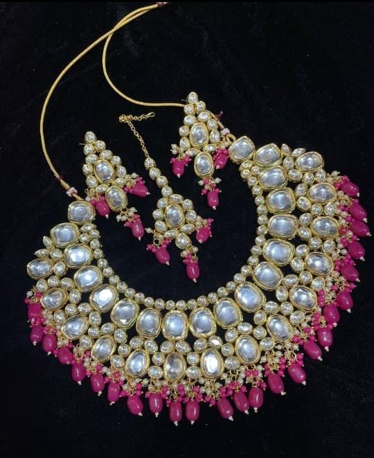 ZEVAR | Pearl Kundan Choker Necklace With Earring & Maangtika.
