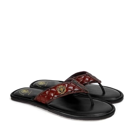 Quilted V-Strap Slippers with Padded Base in Wine Leather-40/6