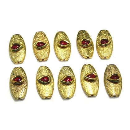 10 pcs 22x14mm Kundan Beads,Red-Red / Brass