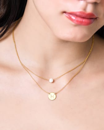 Pearl Coin Initial Necklace-18k Gold Plated