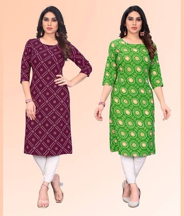 KETAKI FASHION Pack of 2 Crepe Printed Straight Women's Kurti - ( Multicoloured )