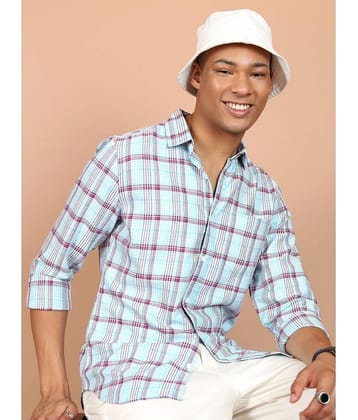 Ketch Cotton Blend Slim Fit Checks Full Sleeves Men's Casual Shirt - Blue ( Pack of 1 )
