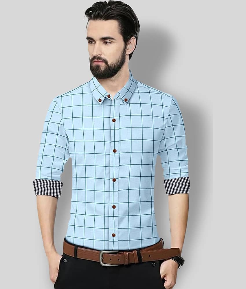 P&V - Turquoise Cotton Blend Regular Fit Men's Formal Shirt ( Pack of 1 )