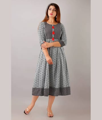 FabbibaPrints Women Rayon Printed Ethnic Dress ( White )