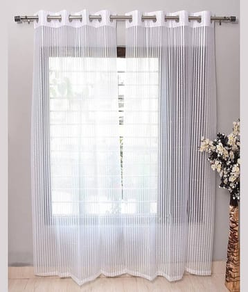 N2C Home Vertical Striped Semi-Transparent Eyelet Curtain 9 ft ( Pack of 2 ) - White