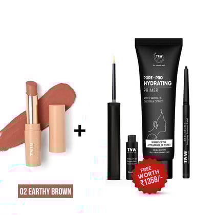 BUY BULLET LIPSTICK  GET KAJAL + EYELINER + PRIMER FREE-02_earthy_brown