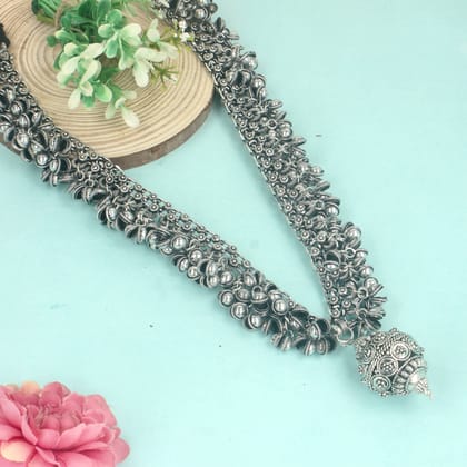 Silver Oxidised Long Ghungroo Necklace -SIA431473
