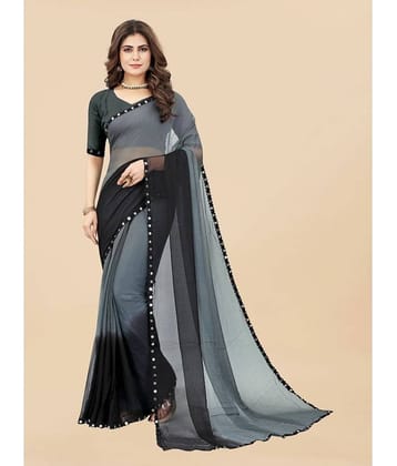 Apnisha Chiffon Colorblock Saree With Unstitched Blouse Piece ( Navy Blue )
