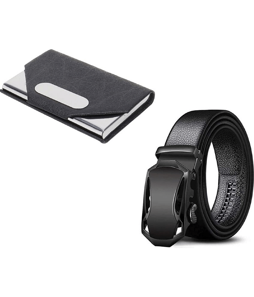ESSTIAN - Black Leather Men's Belts Wallets Set ( Pack of 2 )