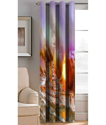 BELLA TRUE Abstract Printed Semi-Transparent Eyelet Curtain 5 ft ( Pack of 1 ) - Multicolor