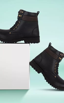 Woakers Mens Stylish Black Boots with Rubber Mesh Upper - UK10