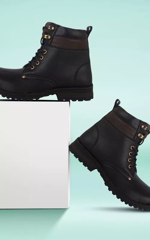 Woakers Mens Stylish Black Boots with Rubber Mesh Upper - UK10