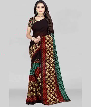 LEELAVATI Georgette Printed Saree With Unstitched Blouse Piece ( Brown )
