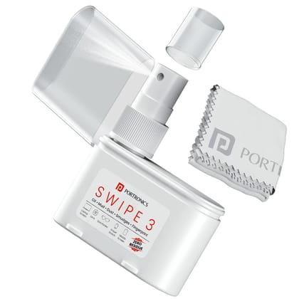 Portronics SWIPE 3 - Universal Gadget Cleaner with 60ML cleaning liquid, Microfiber Cloth and Refillable liquid spray container