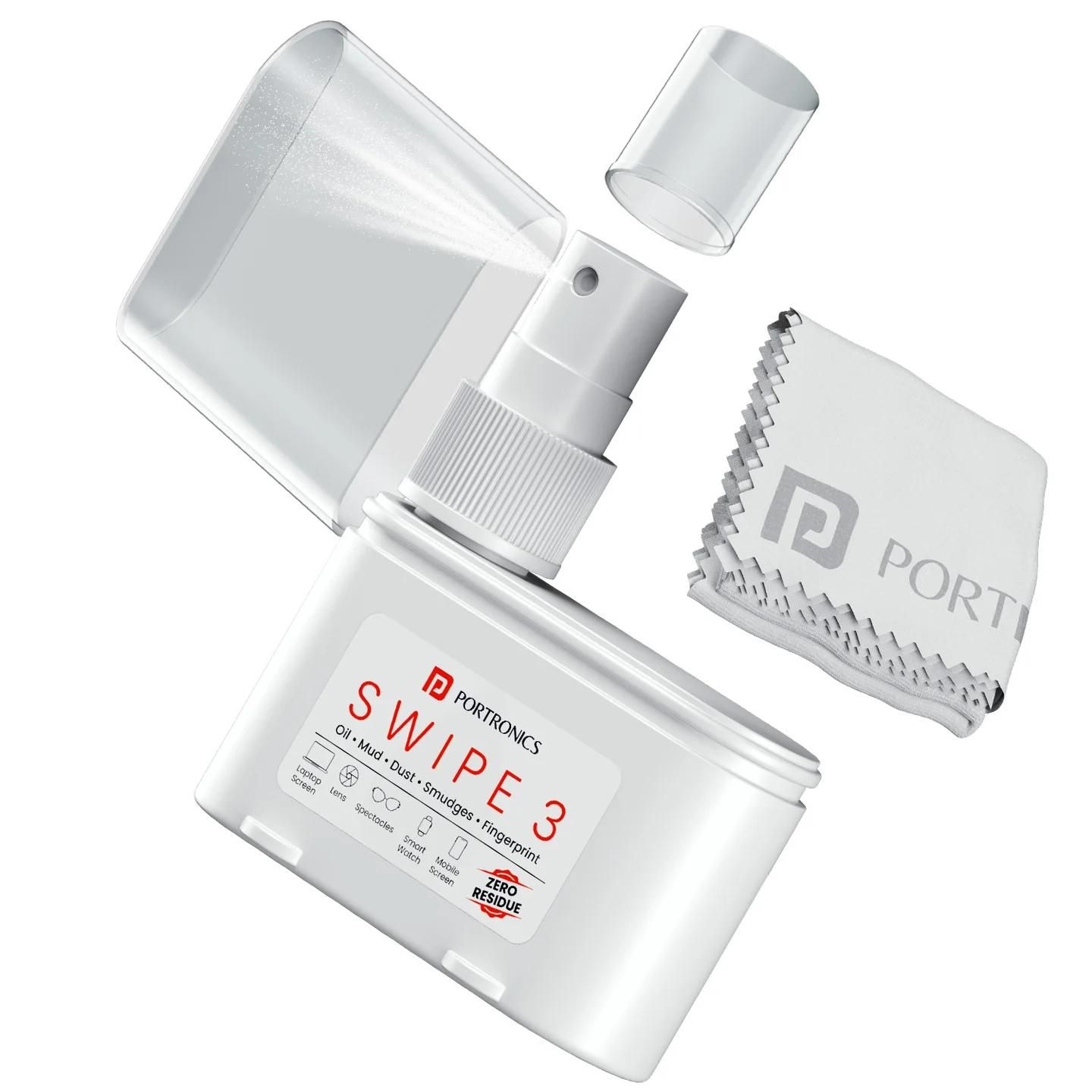 Portronics SWIPE 3 - Universal Gadget Cleaner with 60ML cleaning liquid, Microfiber Cloth and Refillable liquid spray container