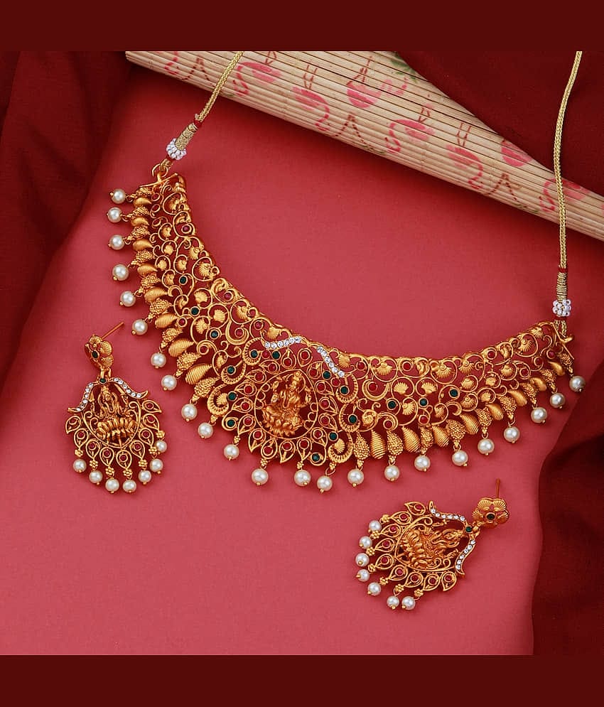ShreejiHuf Alloy Golden Traditional Necklaces Set Choker