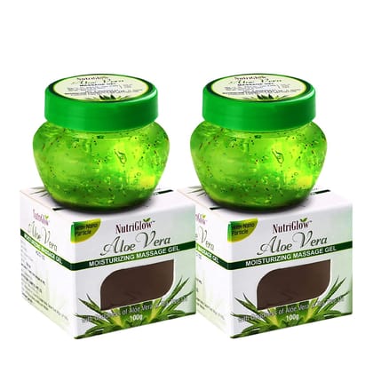 NutriGlow Aloe Vera Gel Great for Face, Hair, Acne, Sunburn, Bug Bites, Rashes, Glowing and Radiant Skin, Hydrating Gel Relieves Itchy & Irritated Skin Non Sticky, 100gm Each, Pack of 2 NutriGlow Aloe Vera Gel Great for Face, Hair, Acne, Sunburn, Bug Bit