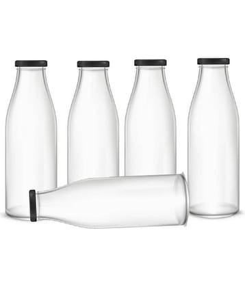 AFAST Clear Glass Storage Bottle With Metal Lid Transparent Glass Water Bottle 1000 mL ( Set of 5 )