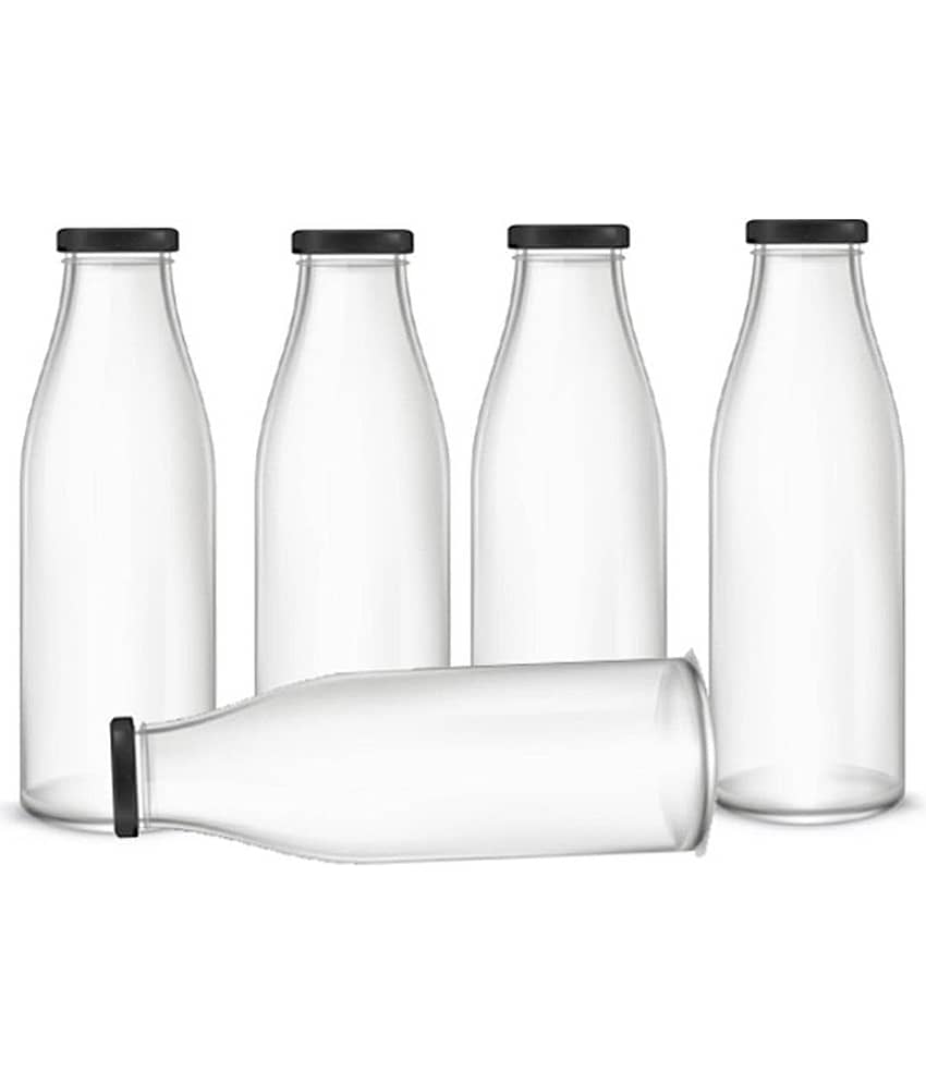 AFAST Clear Glass Storage Bottle With Metal Lid Transparent Glass Water Bottle 1000 mL ( Set of 5 )