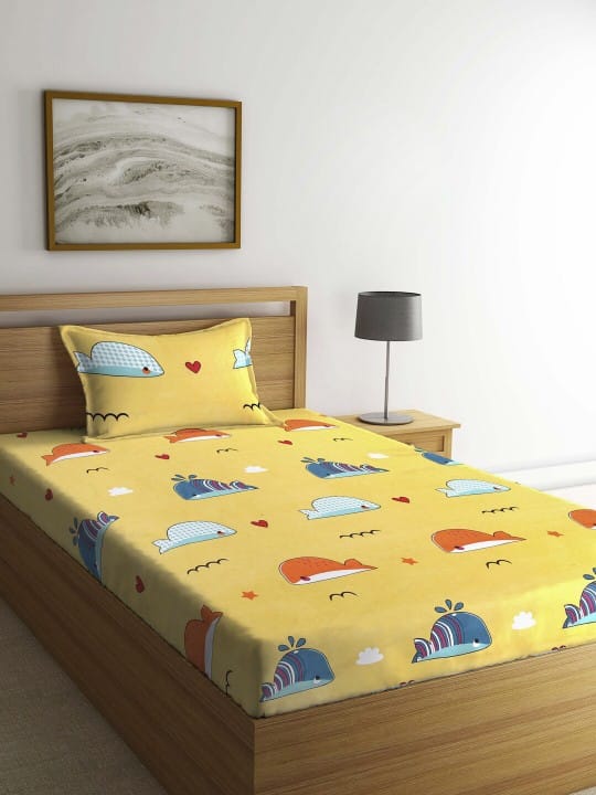 Yellow Graphic 300 TC Single Bedsheet with 1 Pillow Covers