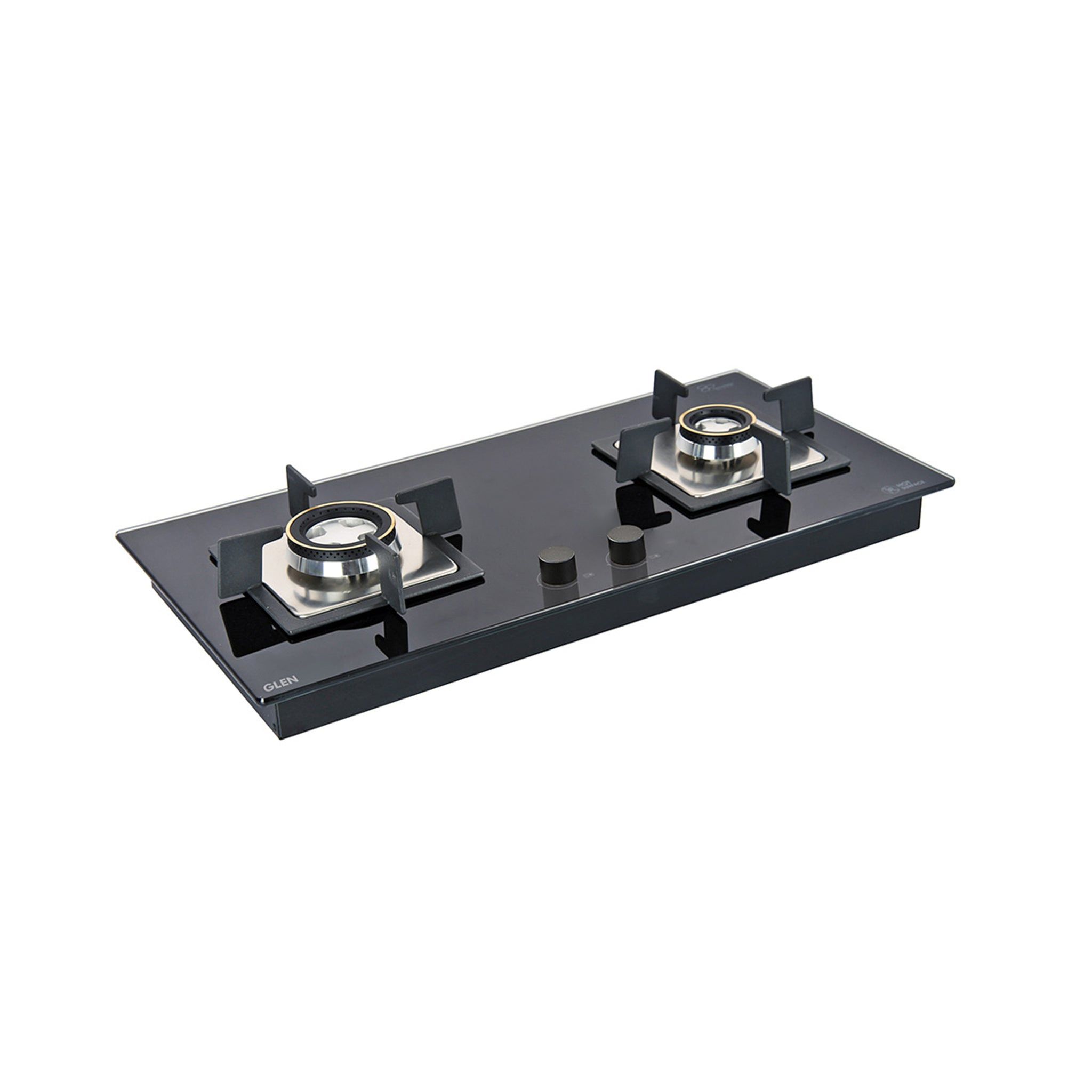 2 Burner Glass Hob Top with Double Ring Forged Brass Burners Auto Ignition (1022 SQ HT DB)