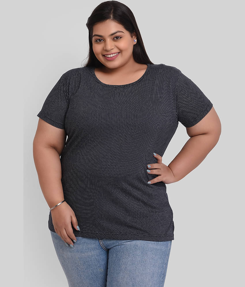 Neo Garments Women Cotton Self Design Regular Fit Round Neck T-Shirt ( Black )