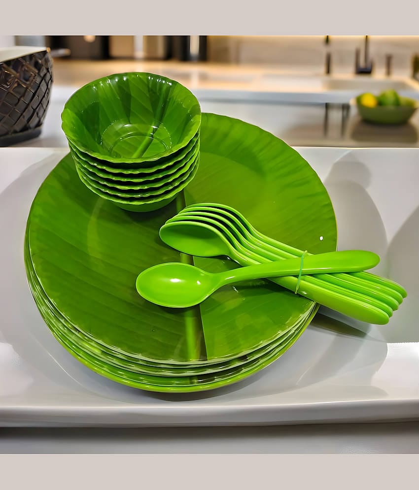 Inpro Melamine Dinner Set Pack Of 18 Green Melamine Dinner Set ( Pack of 18 )