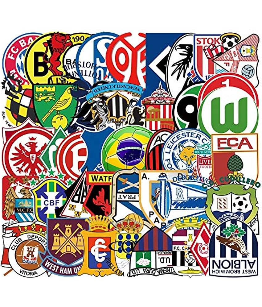 iDream Football Club Team Logo Waterproof Vinyl Sticker for Laptop, Desk, Skateboard, Luggage, Guitar, Furniture, Toy, Scrapbook (Set of 50)