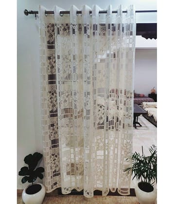 Homefab India Floral Transparent Eyelet Window Curtain 5ft (Pack of 2) - White